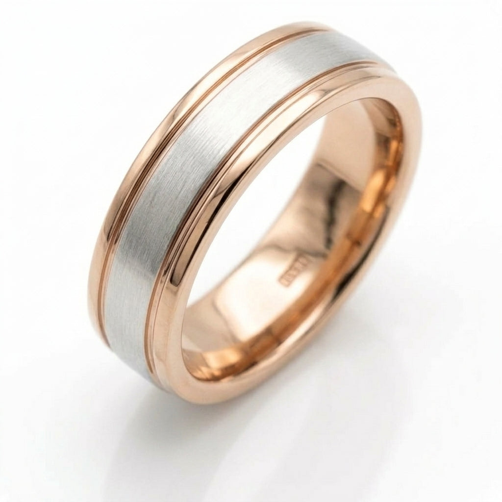 Handmade 18k White Gold & Rose Gold Two-Tone 6mm Wedding Band