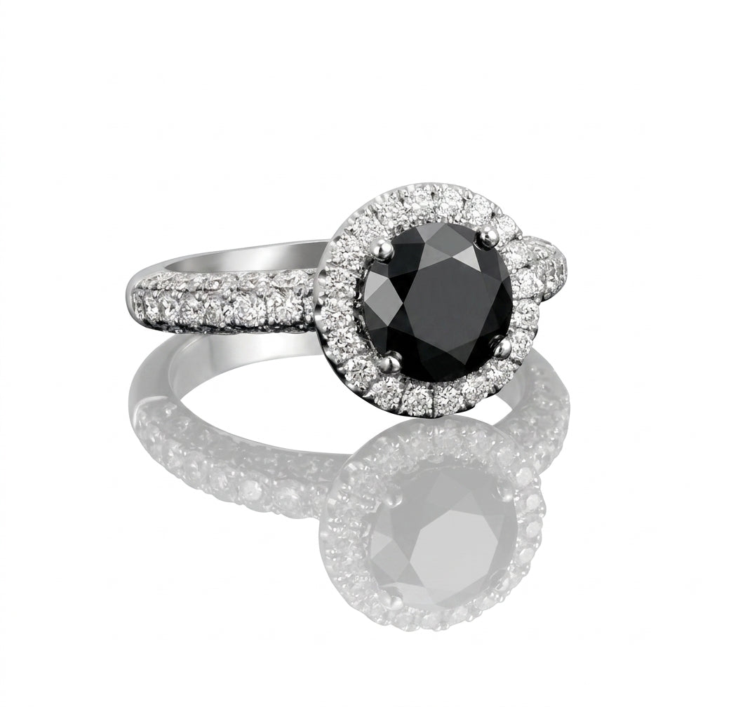 Black Diamond Halo Engagement Ring