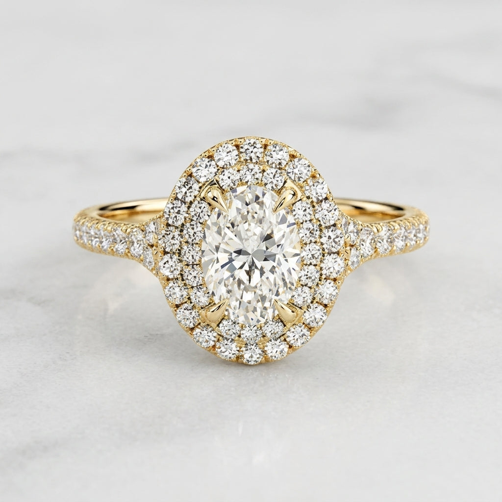 Double Halo Oval Shape Engagment Ring