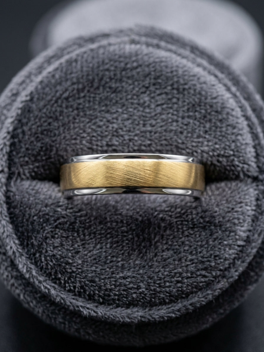 Handmade 6mm 18k Two-Tone Yellow & White Gold Wedding Band