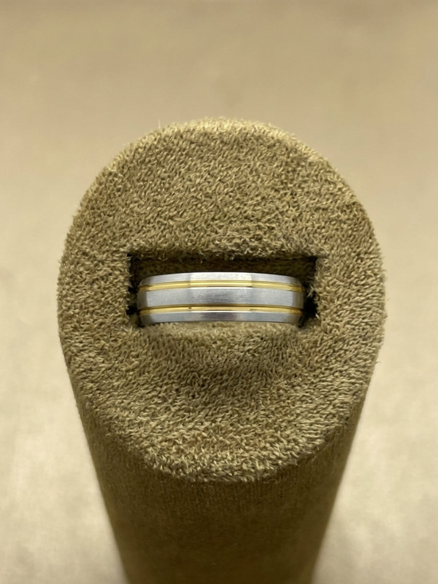 Handmade Two-Tone 18k White & Yellow Gold Striped 6mm Wedding Band