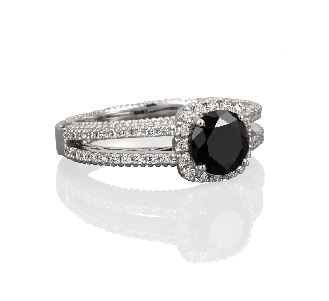 Black Diamond Split Shank Engagement Ring