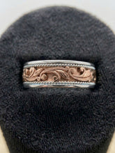 Load image into Gallery viewer, Handmade 18k Two-Tone Rose Gold &amp; White Gold 7.5mm Antique-Styled Floral Wedding Band
