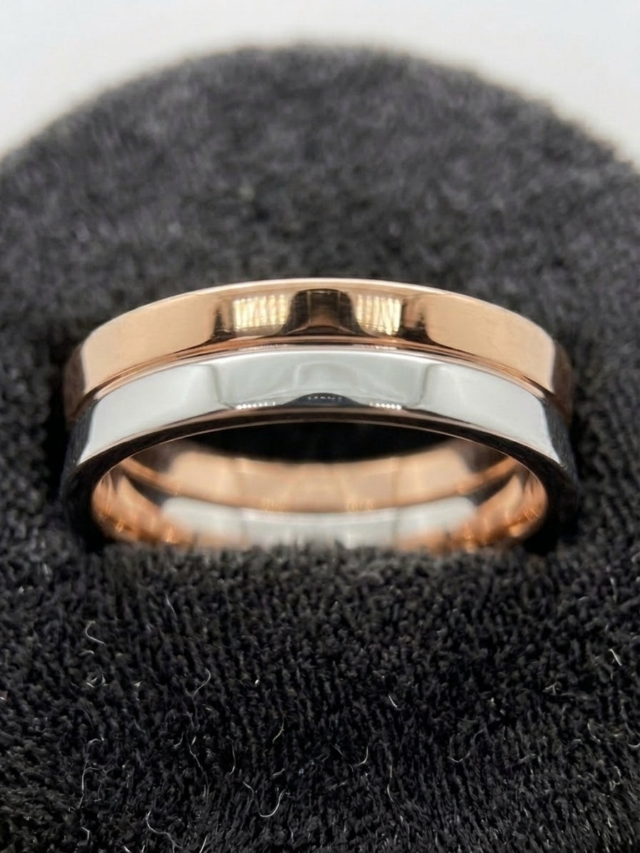 Handmade 18k Two-Tone Rose & White Gold Crescent Wedding ring