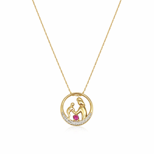 Load image into Gallery viewer, Pink Sapphire 9ct Gold Mother &amp; Child Pendant Necklace, Diamond Halo
