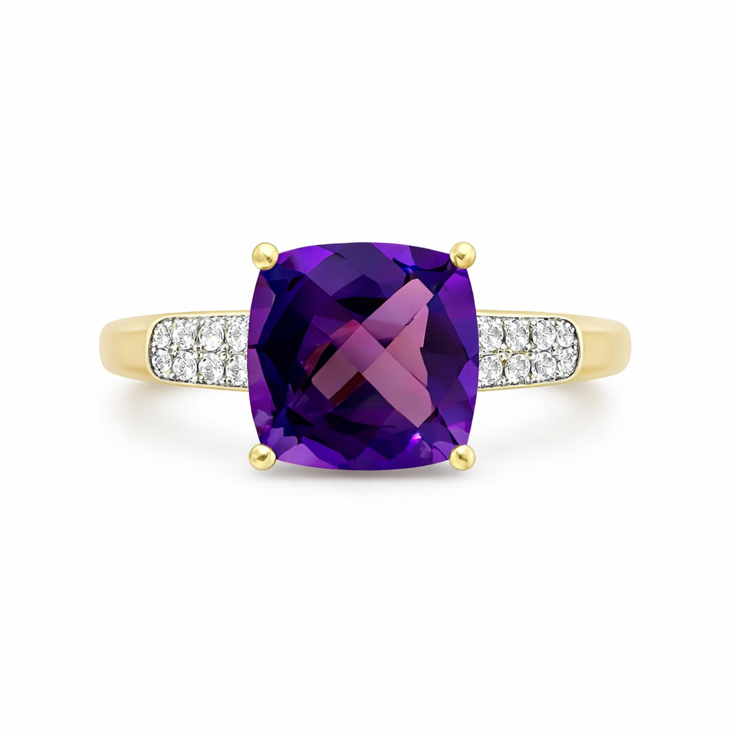 Midnight Violet Solid Gold Amethyst Ring with Diamond Accents