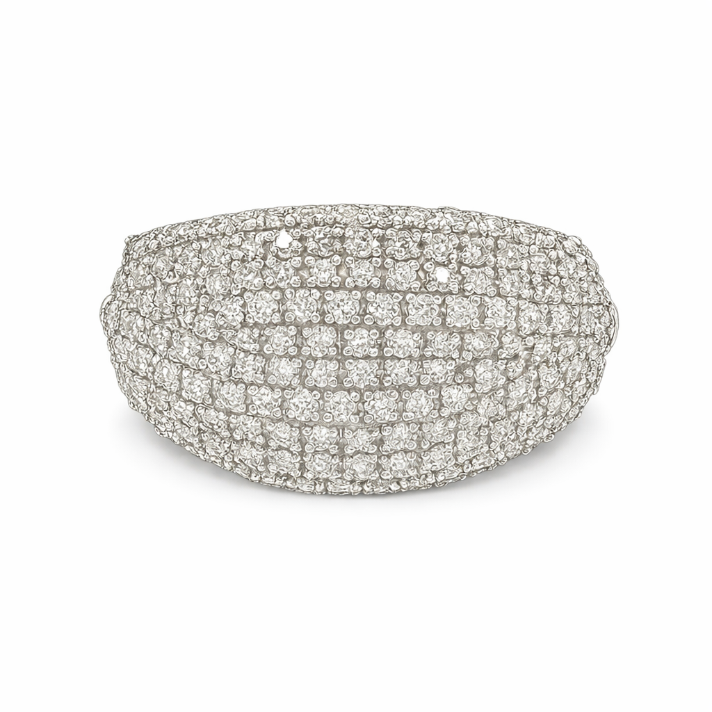 Solid  18 k White Gold Diamond Ring: Pavé Setting, 0.73ct Natural Diamonds