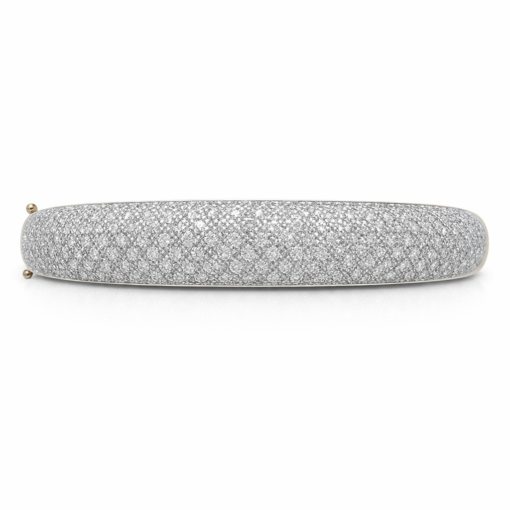 Solid Yellow Gold Bangle: 2.00 Carat Natural Diamonds Set in Pave Style Setting