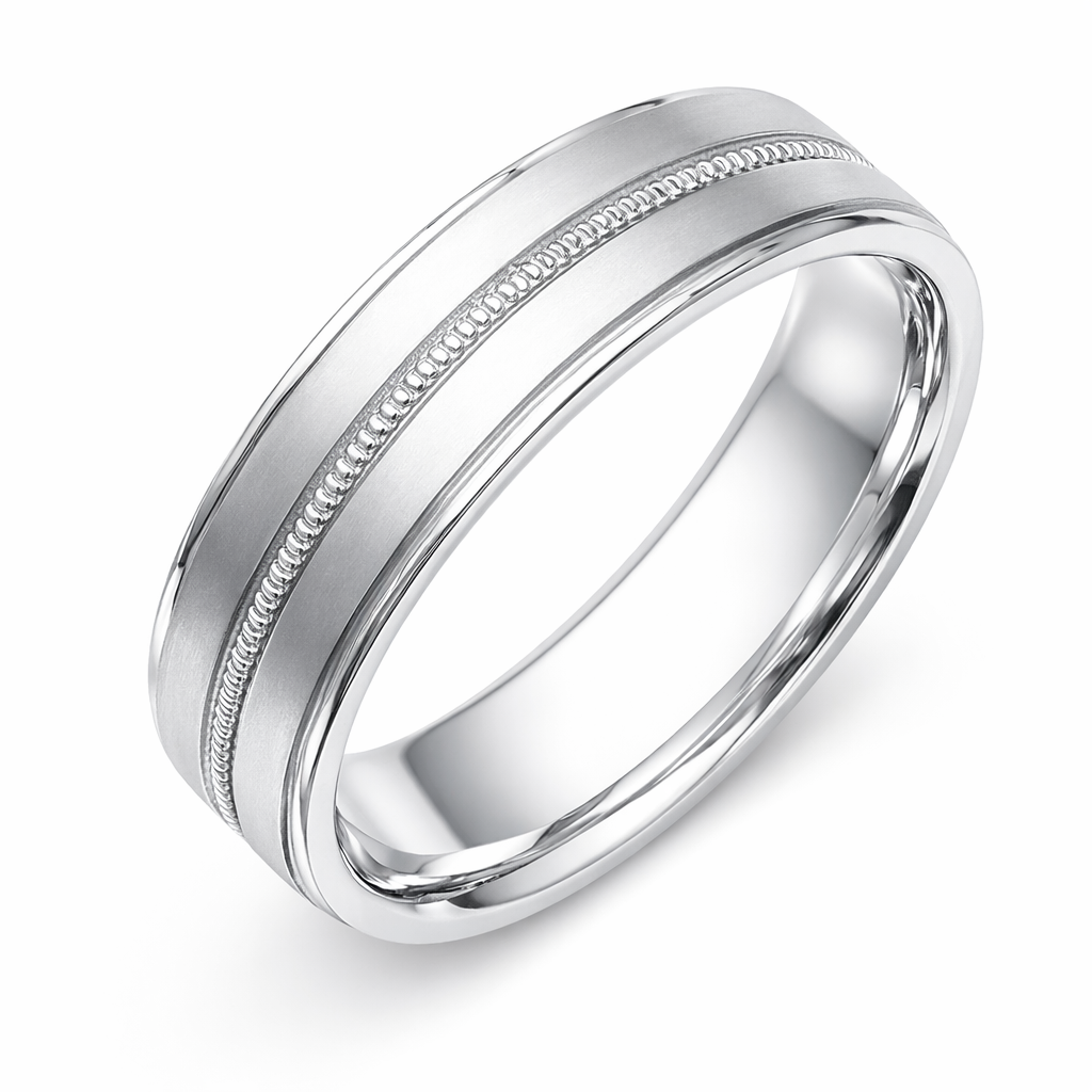 18K White Gold Traditional Milgrain Wedding Band