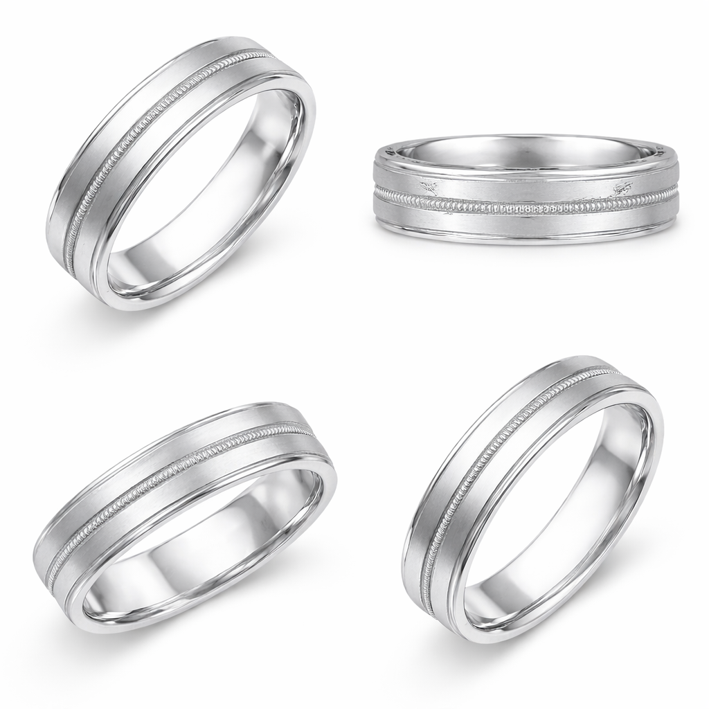 18K White Gold Traditional Milgrain Wedding Band