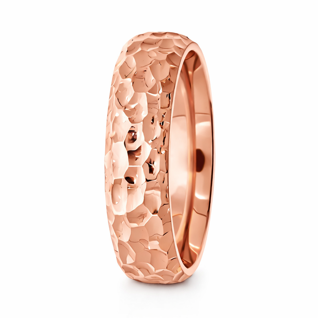 Men’s Hammered Gents Wedding Band - 14 K Rose Gold