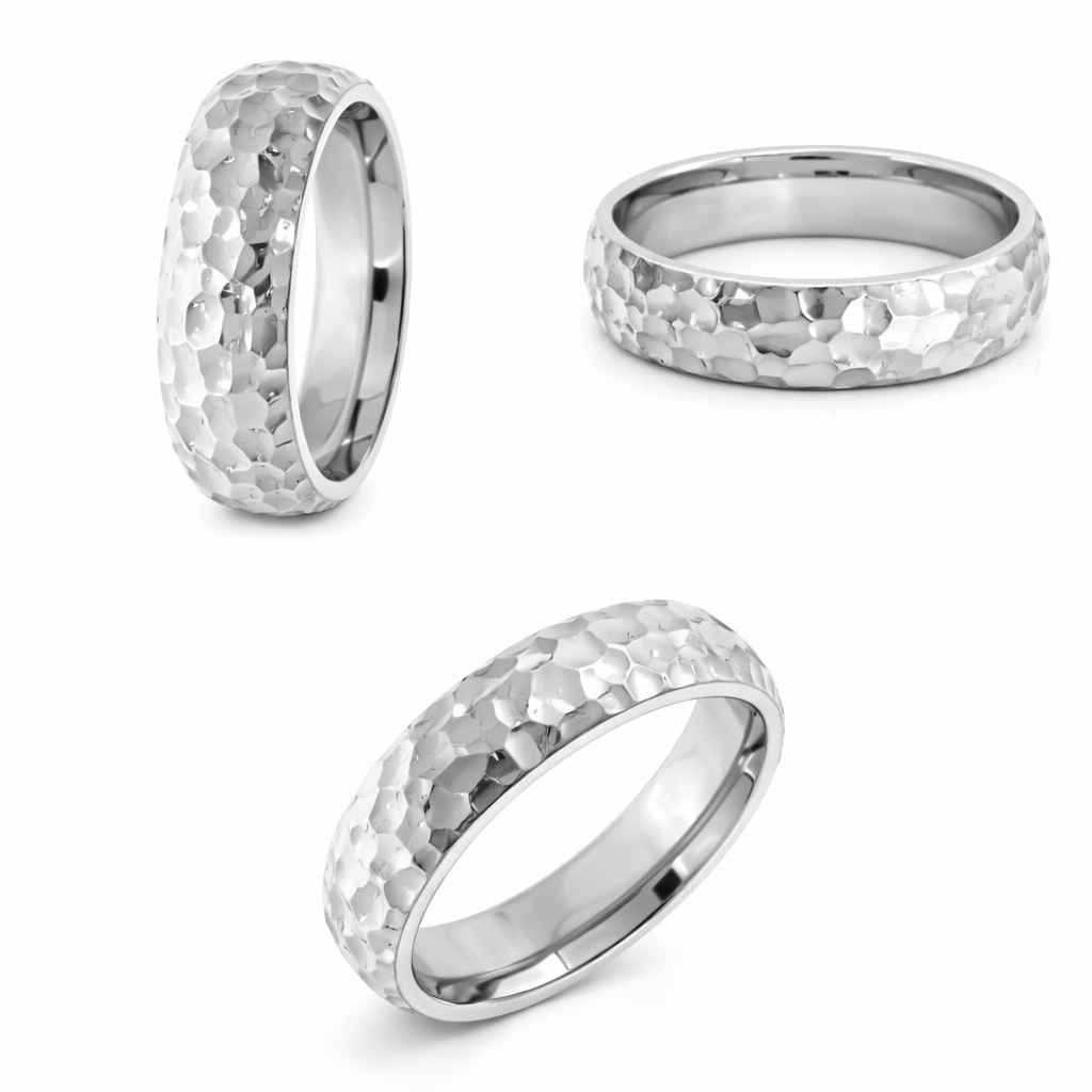 Men’s Hammered Wedding Band – 14K Gold Ring | White Gold