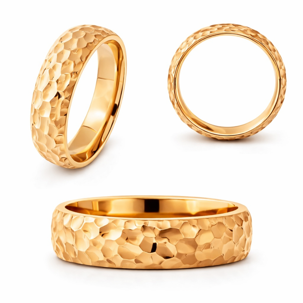 Men’s Hammered Wedding Band - 14 K Rose Gold