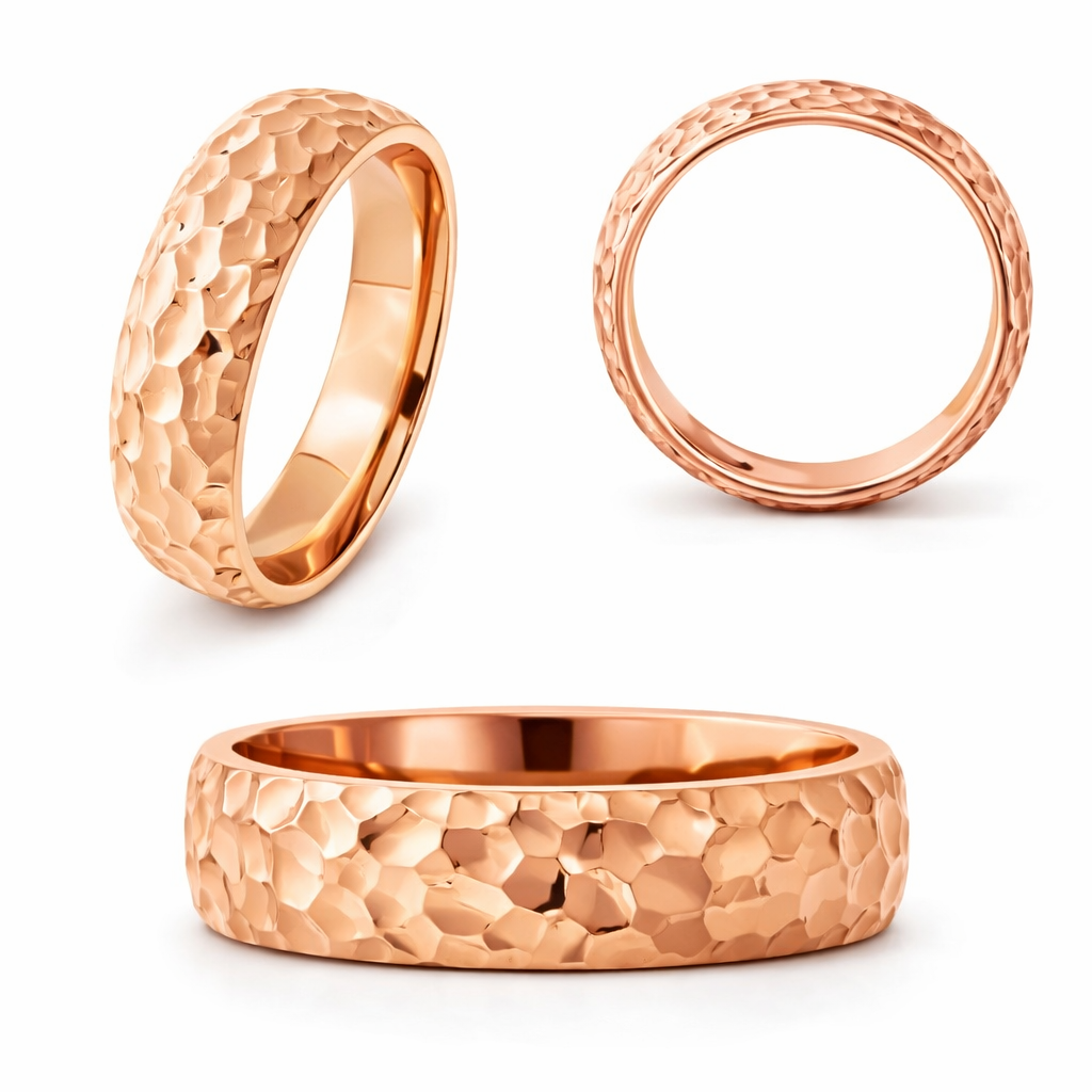 Men’s Hammered Gents Wedding Band - 14 K Rose Gold