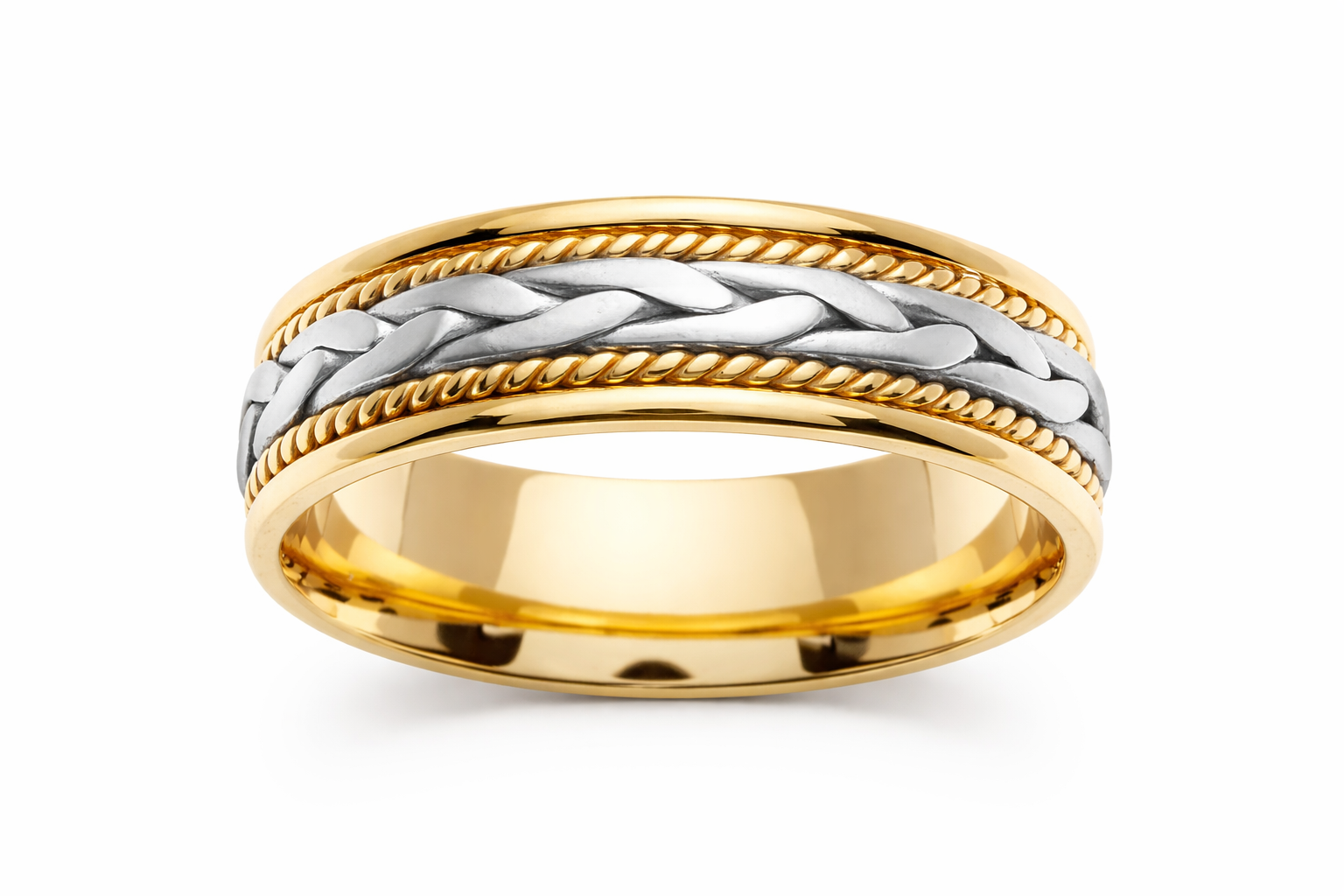 Two Tone Gold Braided Wedding Band. 7 mm width