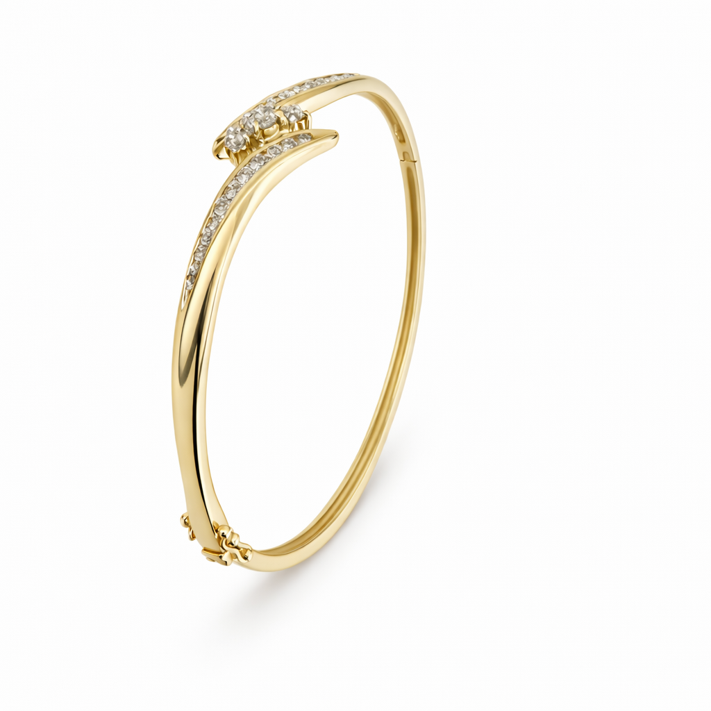 Solid Yellow Gold Diamond Bangle Bracelet 0.70 CT Natural Diamonds