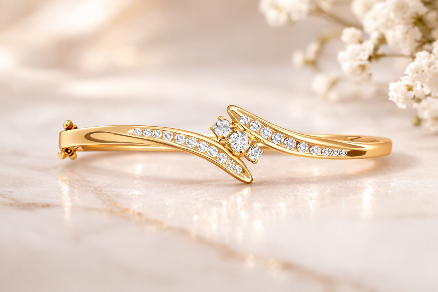 Solid Yellow Gold Diamond Bangle Bracelet 0.70 CT Natural Diamonds