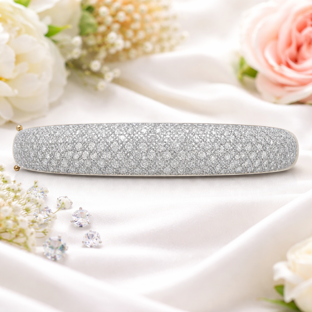 Solid Yellow Gold Bangle: 2.00 Carat Natural Diamonds Set in Pave Style Setting