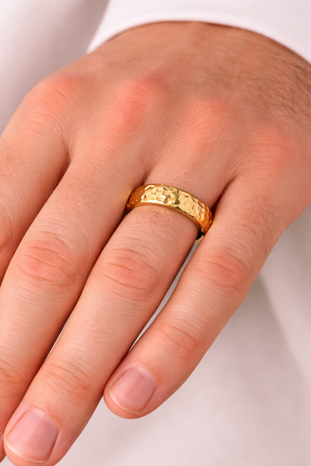 Men’s Hammered Wedding Band - 14 K Rose Gold