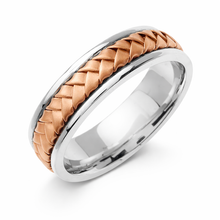 Load image into Gallery viewer, White &amp; Rose 14K Gold Hand Braided Wedding Ring Band
