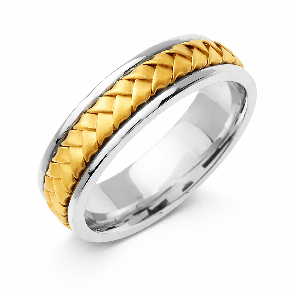 White & Yellow 14k Gold Hand Braided Wedding Ring Band