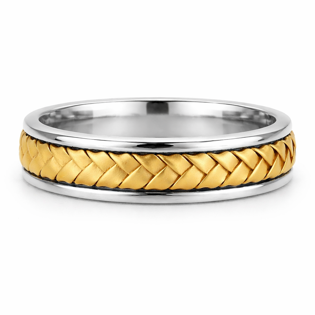 White & Yellow 14k Gold Hand Braided Wedding Ring Band