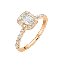Load image into Gallery viewer, Emerald Cut Halo Rose Gold Engagement Ring
