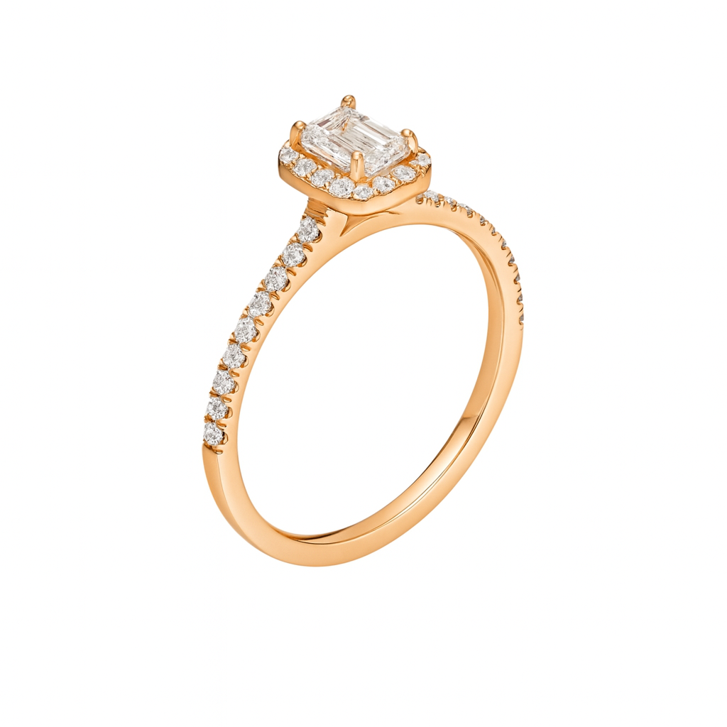 Emerald Cut Halo Rose Gold Engagement Ring