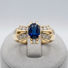 Load image into Gallery viewer, 14K Yellow Gold Australian Sapphire Ring with Natural Diamonds
