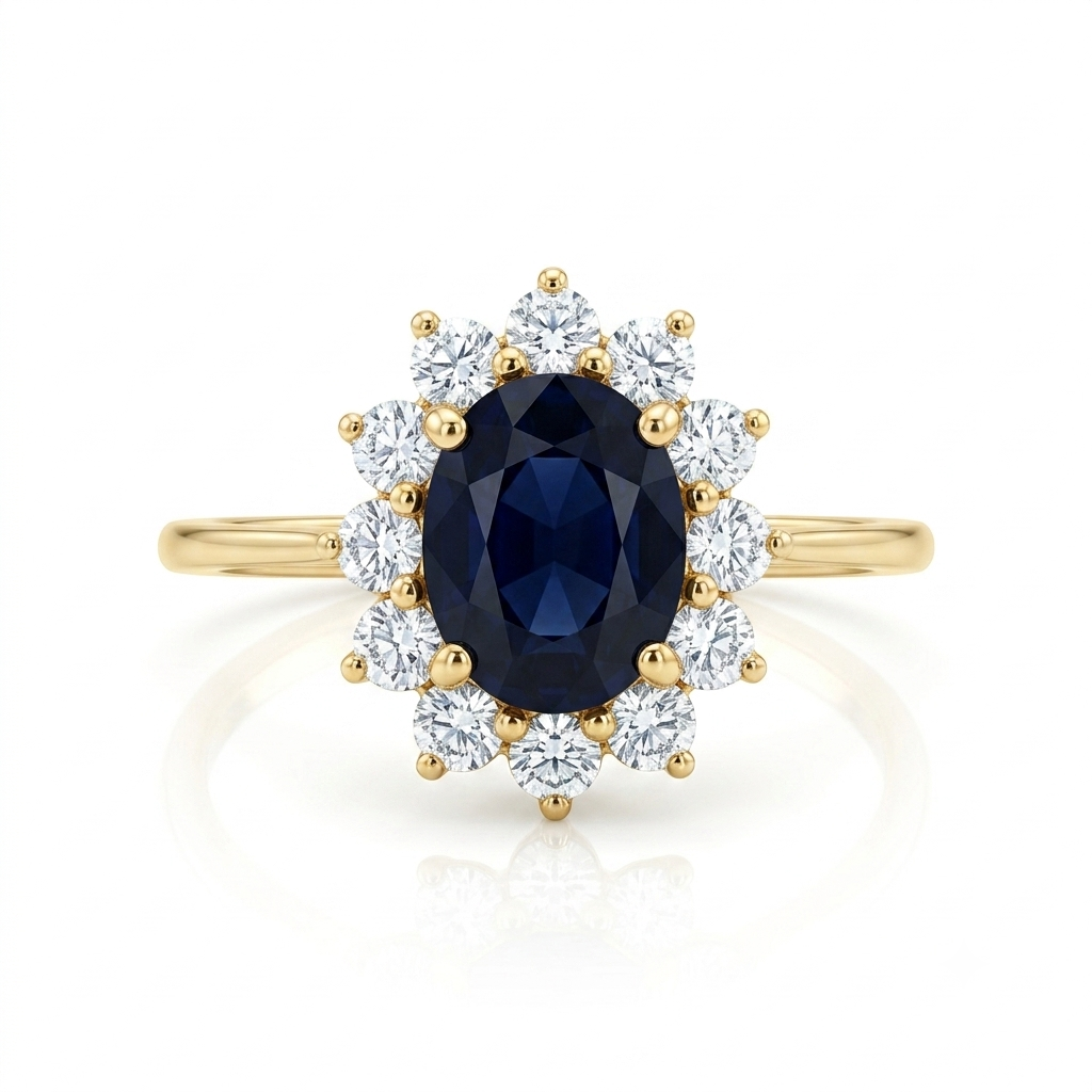 9K Yellow Gold Oval Sapphire Ring.