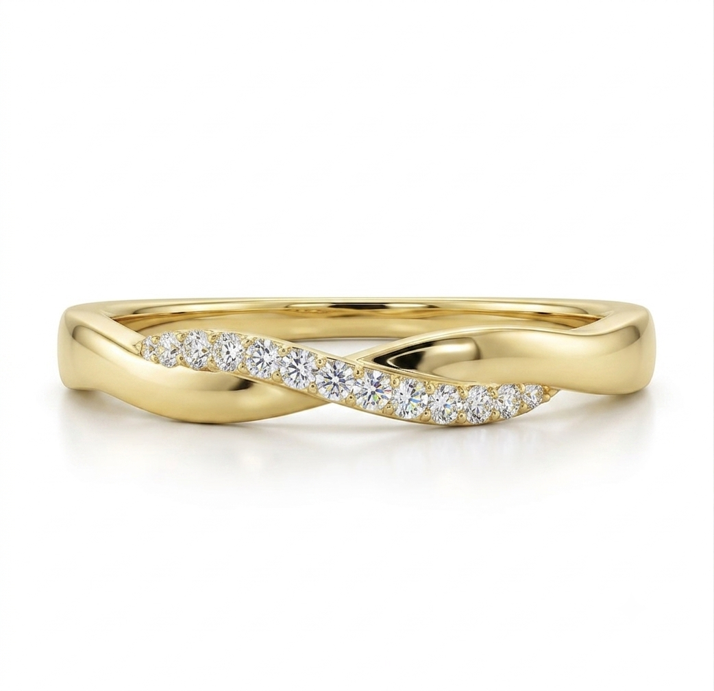 18K Yellow Gold Twist Diamond Wedding Band 0.22ct Natural Diamonds