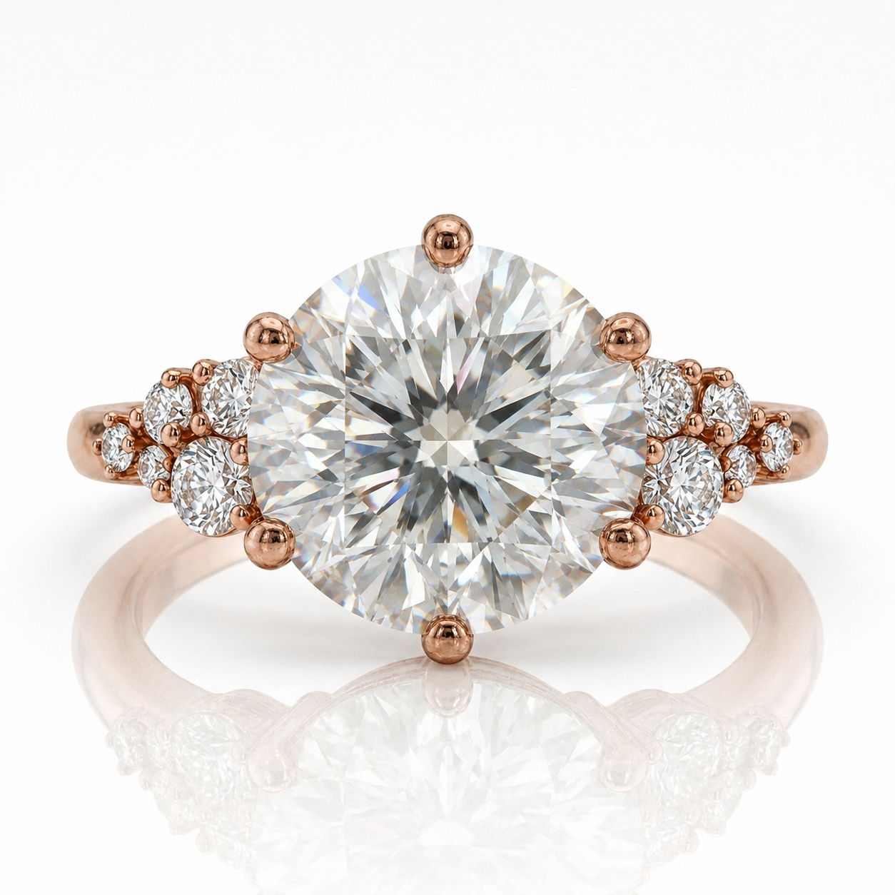 18K Rose Gold Six Claw Cluster Engagement Ring ,Centre Diamond 4.50 carat