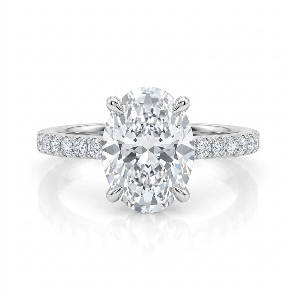 3.00 CT Oval Lab-Grown Diamond Engagement Ring | F Color, VS Clarity | Hidden Halo  18 k White Gold