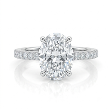 Load image into Gallery viewer, 3.00 CT Oval Lab-Grown Diamond Engagement Ring | F Color, VS Clarity | Hidden Halo  18 k White Gold
