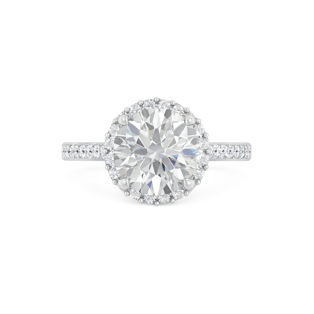 18K White Gold Halo Engagement Ring with 2.25 Carat Total Weight Diamonds