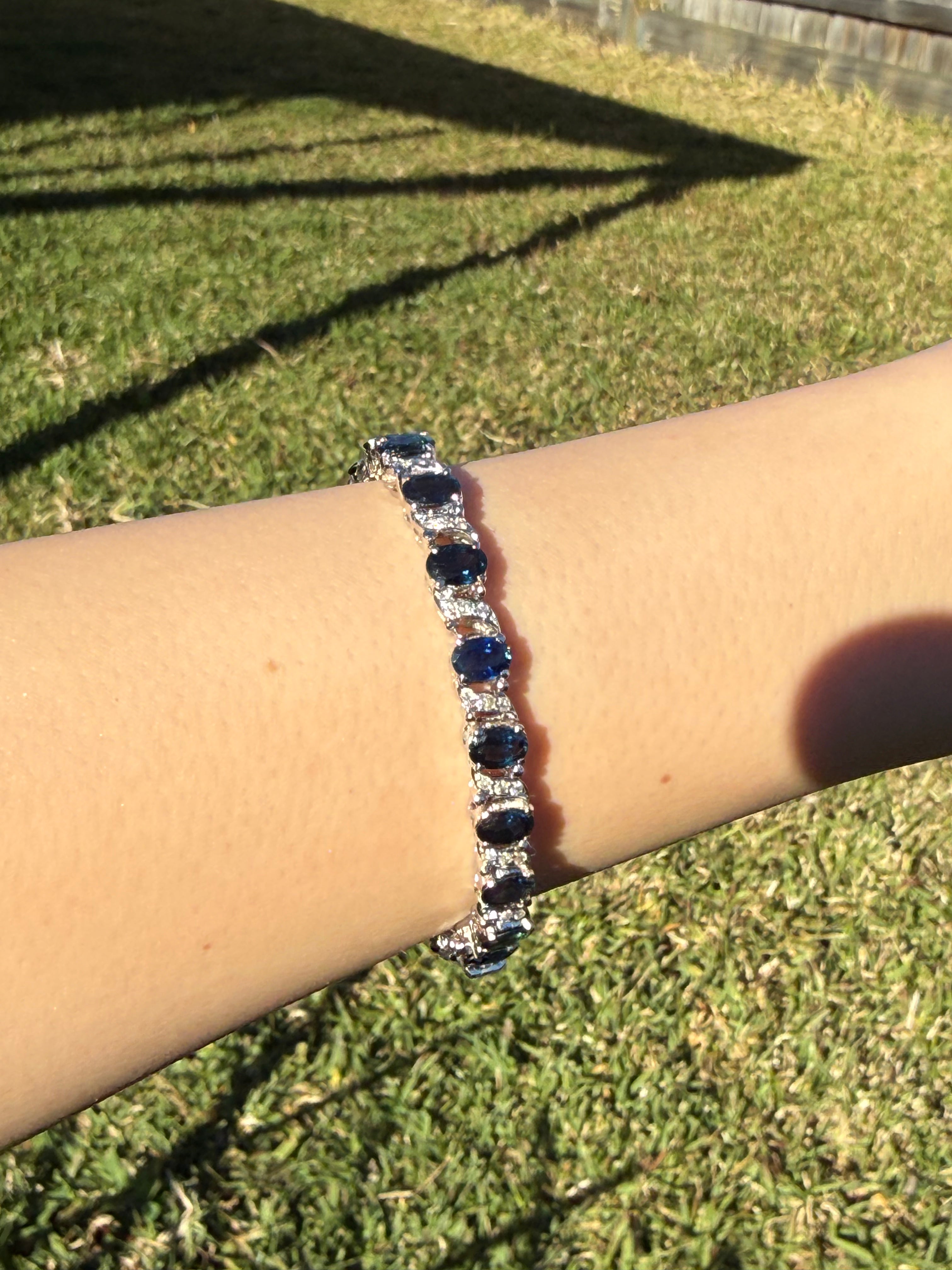 White Gold Natural Sapphire & Diamond Bracelet | 20 Natural Sapphires 5ct | 1ct Natural Diamonds | Luxury Tennis Bracelet