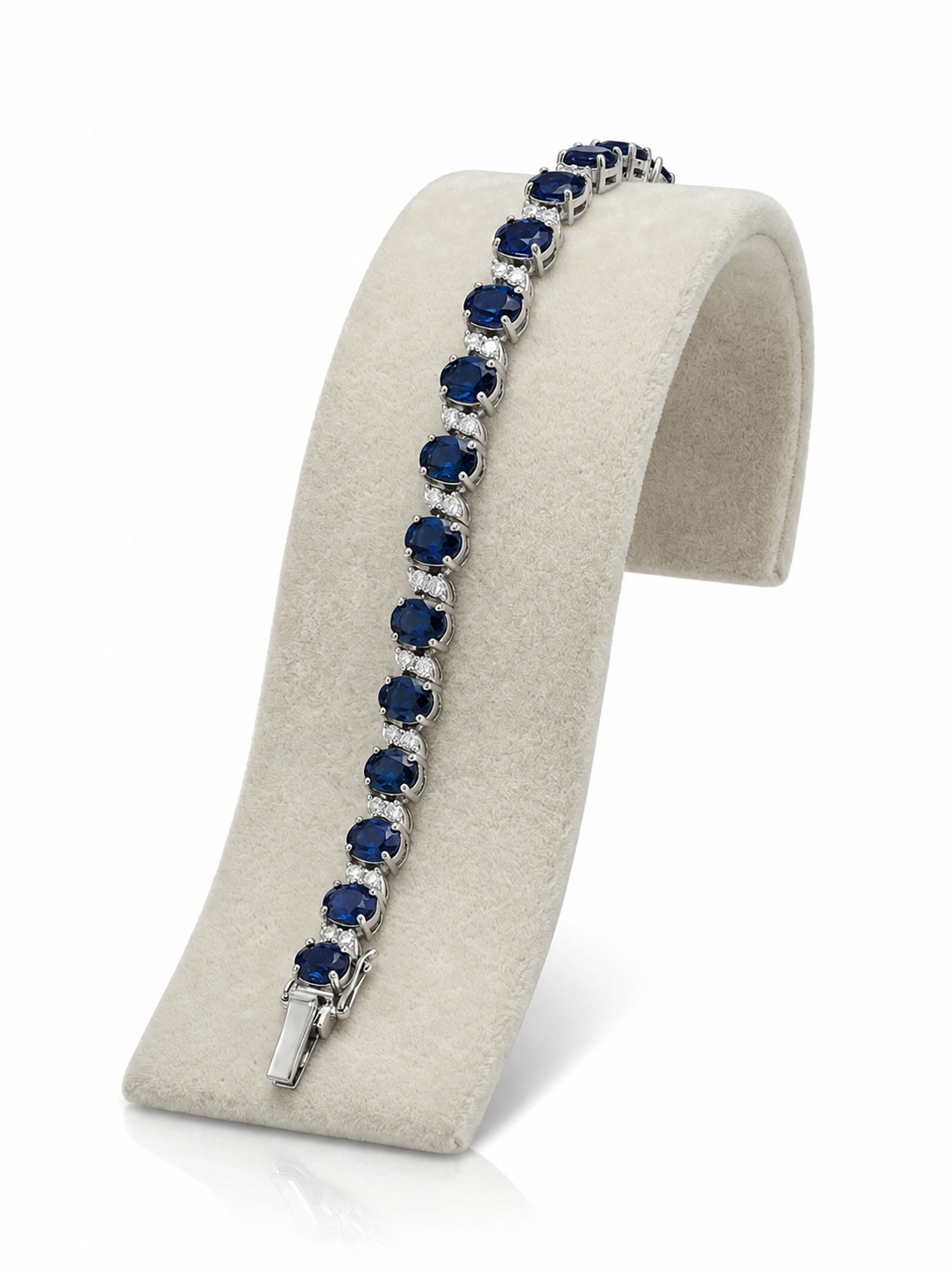 White Gold Natural Sapphire & Diamond Bracelet | 20 Natural Sapphires 5ct | 1ct Natural Diamonds | Luxury Tennis Bracelet