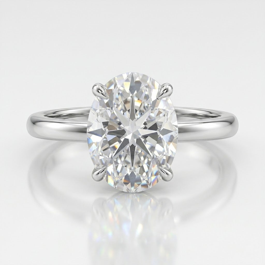 3.01 CT Oval Lab Diamond Engagement Ring in 18K White Gold
