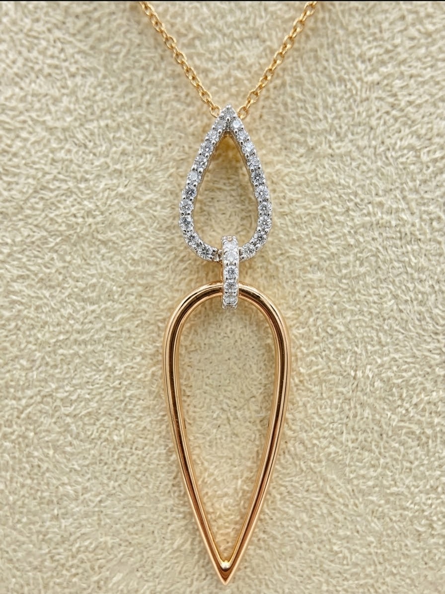 18K Rose & White Gold Teardrop Diamond Pendant Necklace | 0.23ct Natural Diamonds