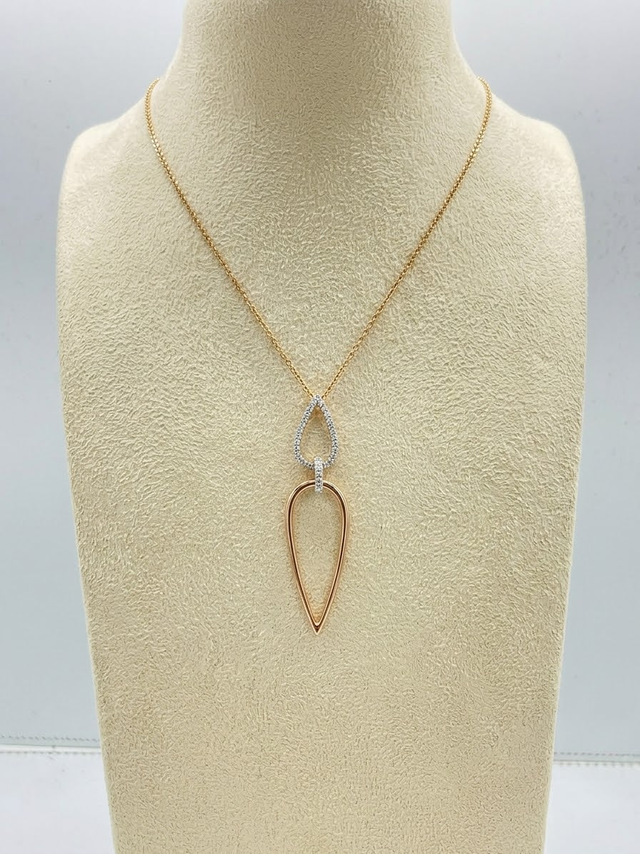 18K Rose & White Gold Teardrop Diamond Pendant Necklace | 0.23ct Natural Diamonds