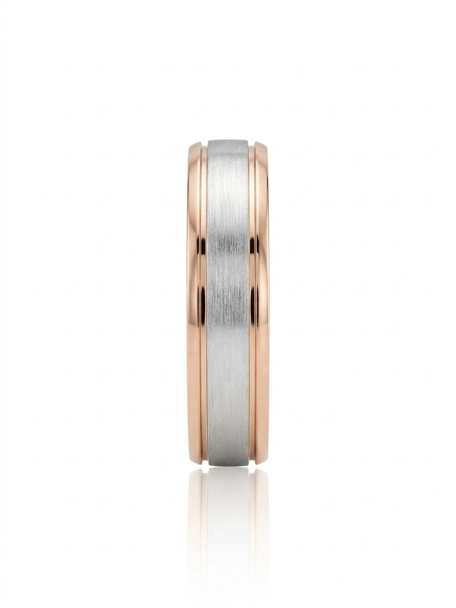 Handmade 18k White Gold & Rose Gold Two-Tone 6mm Wedding Band