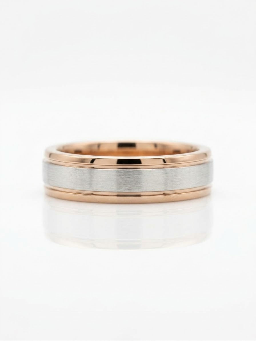 Handmade 18k White Gold & Rose Gold Two-Tone 6mm Wedding Band