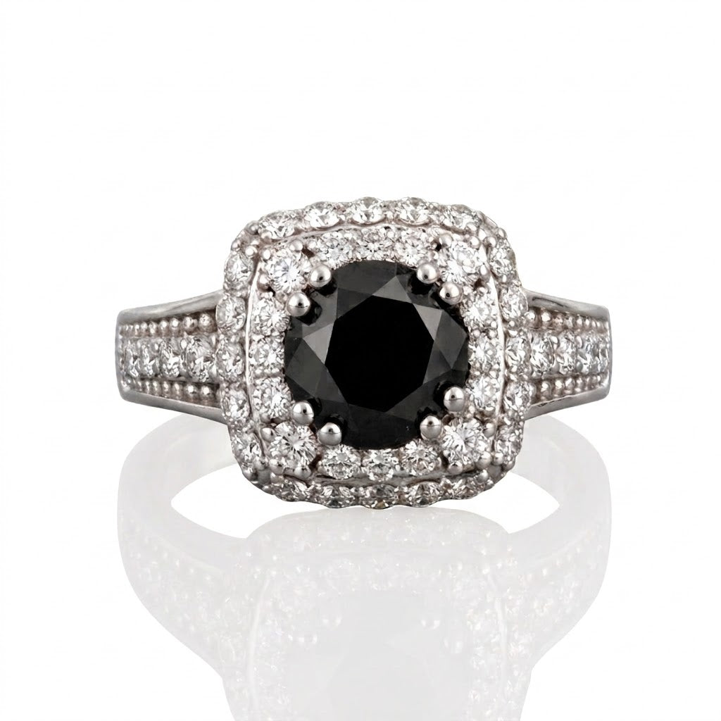 Black Diamond Double Halo Ring