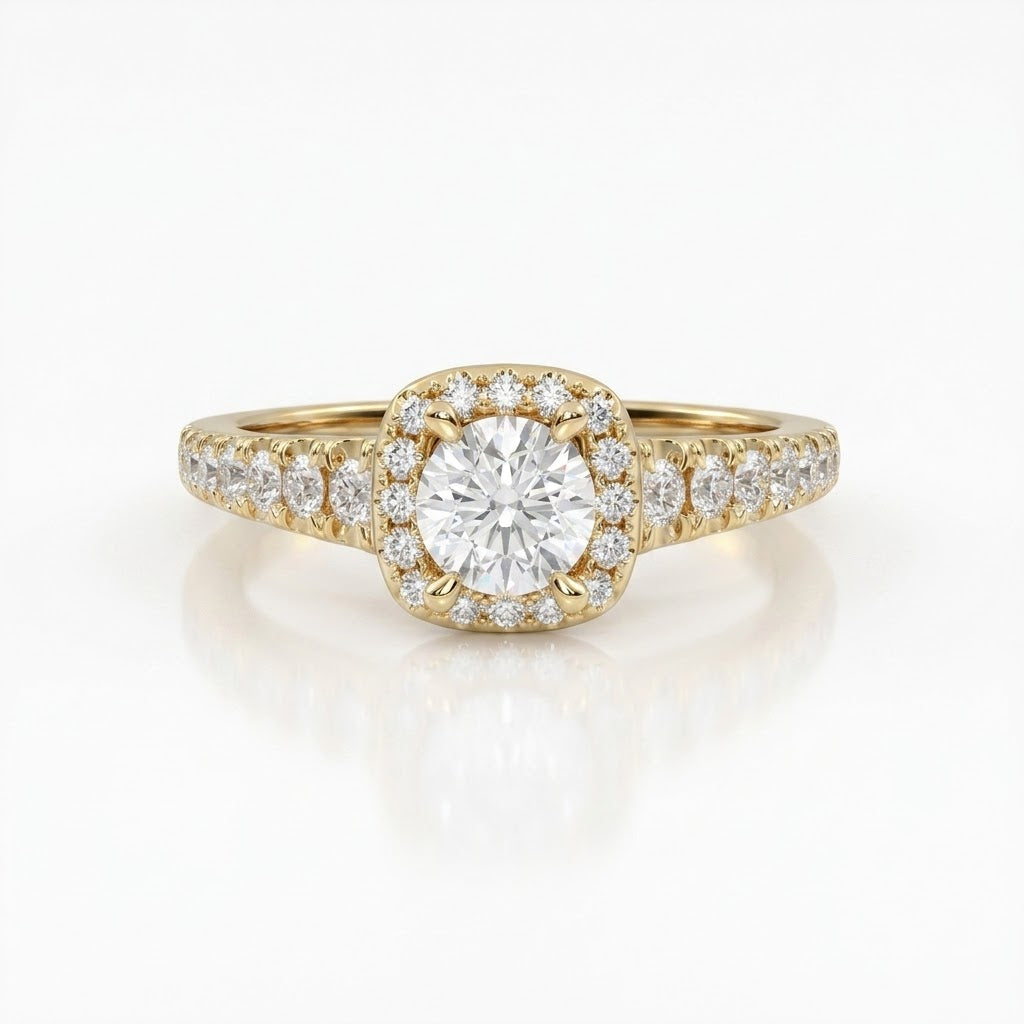 Cut Claw Halo Yellow Gold  Engagment Ring