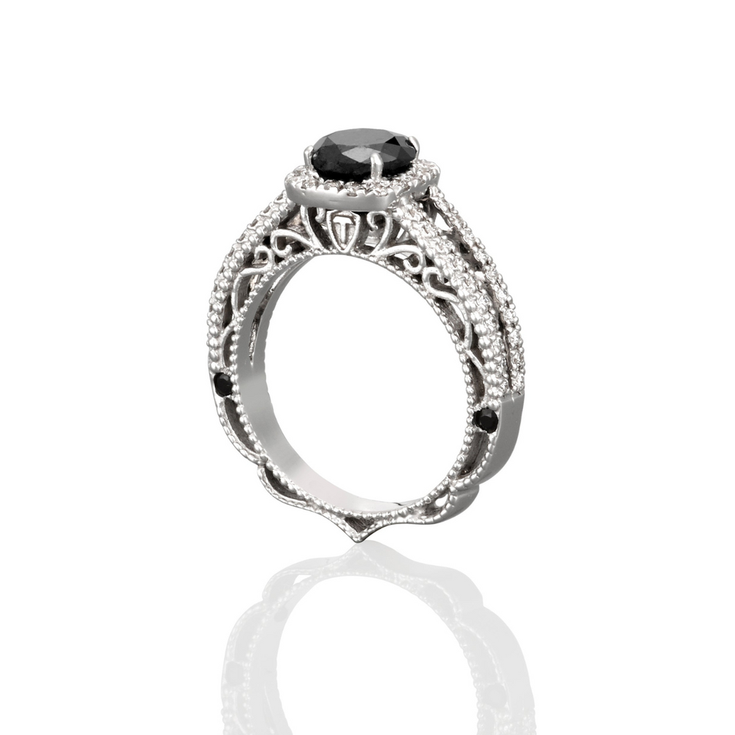 Black Diamond Split Shank Engagement Ring