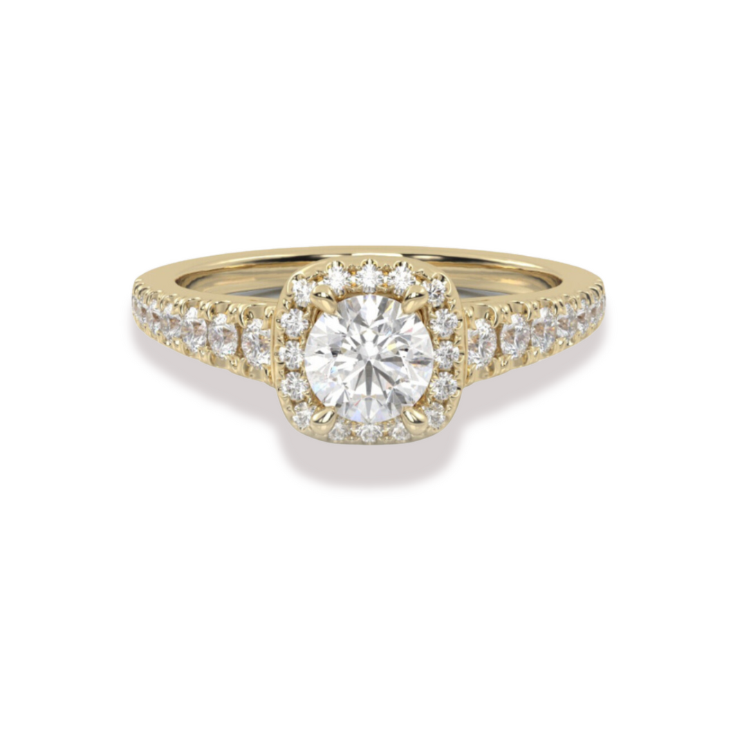 Cut Claw Halo Yellow Gold  Engagment Ring