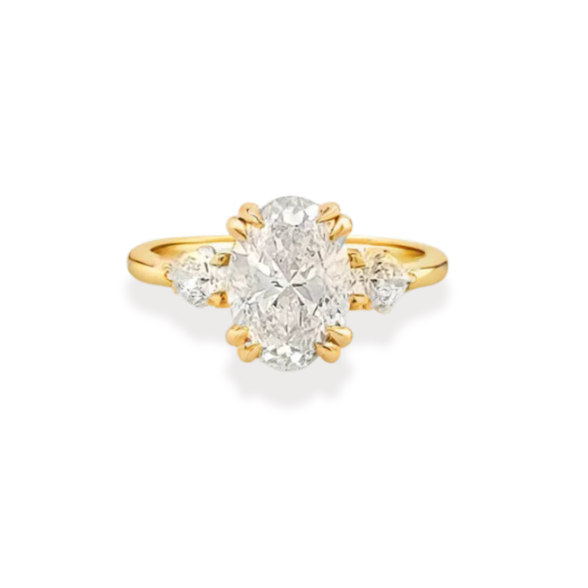 Yellow Gold  2 ct Plus Oval Shape and Pear Shape Sides  Engagment Ring