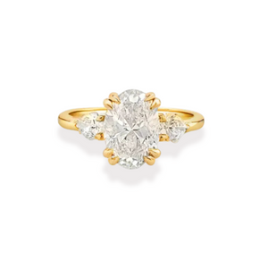 Yellow Gold  2 ct Plus Oval Shape and Pear Shape Sides  Engagment Ring