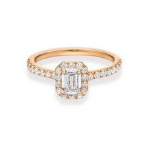 Load image into Gallery viewer, Emerald Cut Halo Rose Gold Engagement Ring
