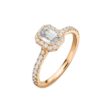 Load image into Gallery viewer, Emerald Cut Halo Rose Gold Engagement Ring
